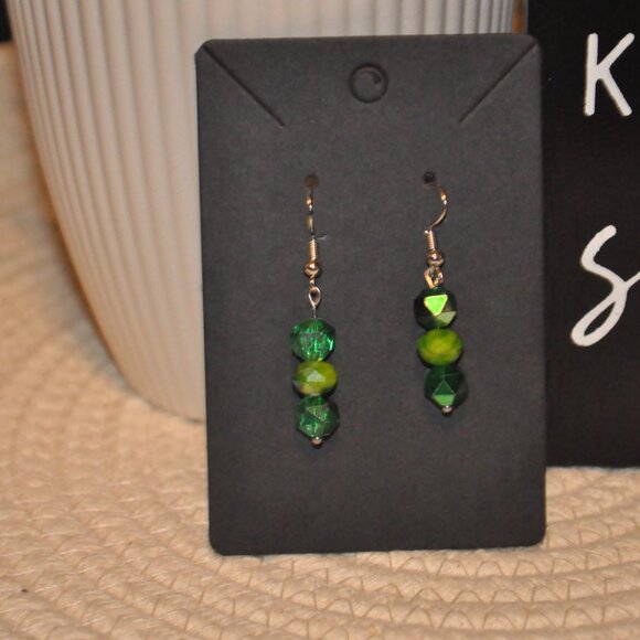 Green Iridescent Faceted Bead Drop Earrings - Picture 2 of 3